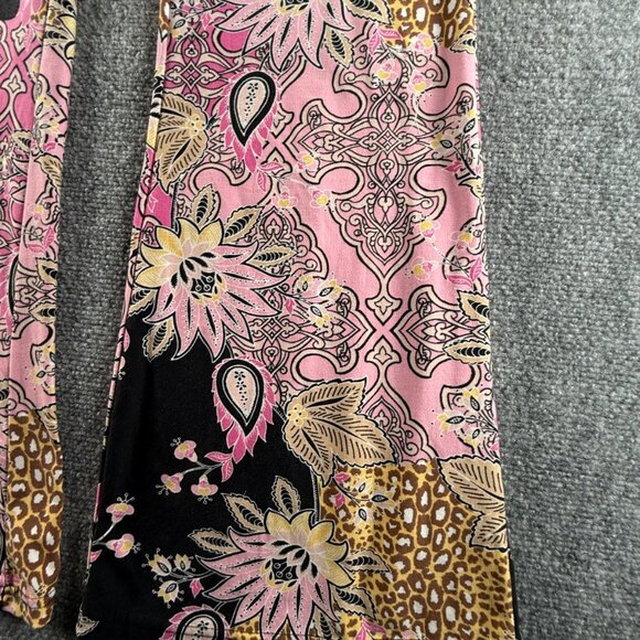 Bohemian Pink Black Paisley Floral Colorful Pants Women Soft Pull On Stretch XL - Picture 7 of 16